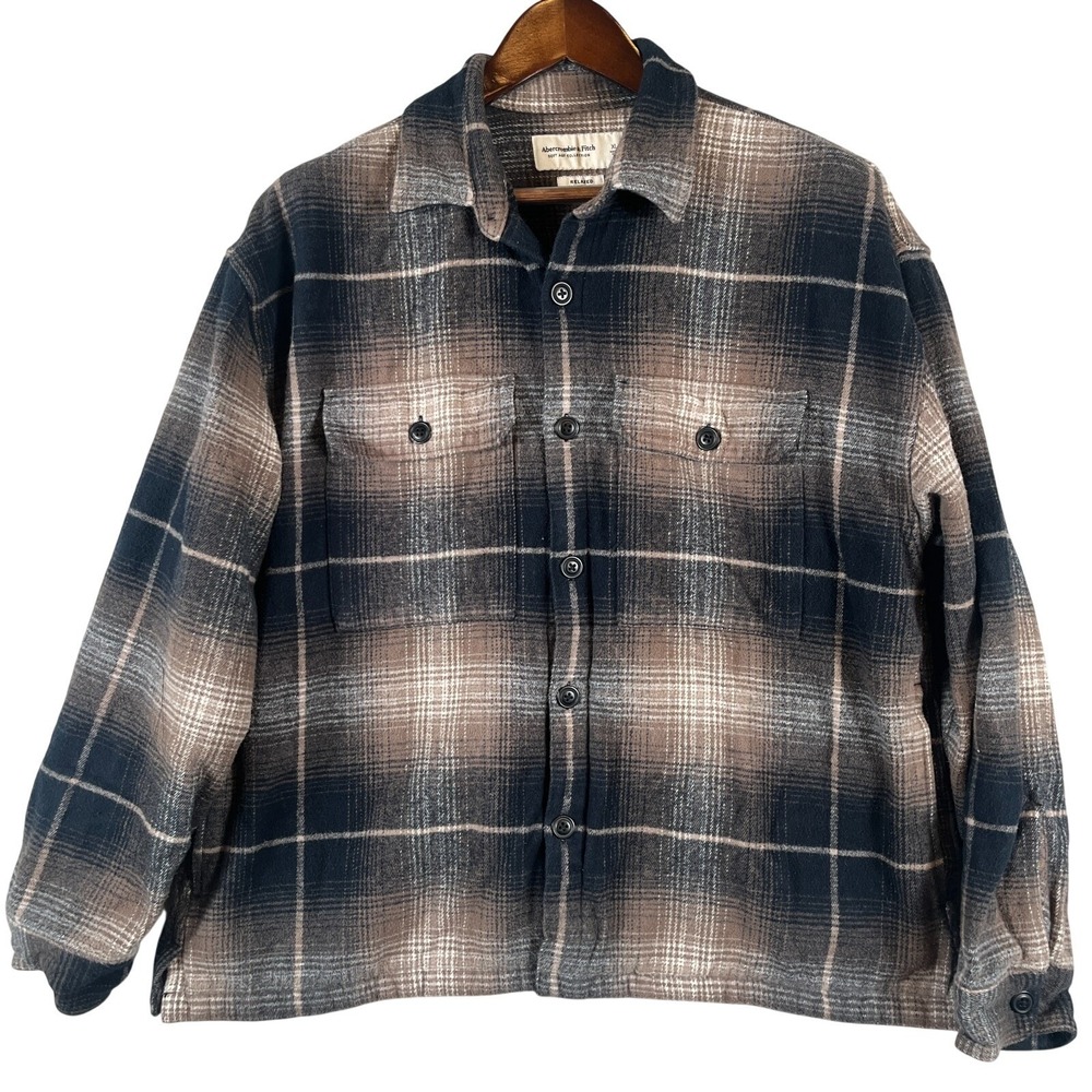 Abercrombie & Fitch Mens XL Plaid Heavy Flannel Shacket Relaxed Shirt Jacket